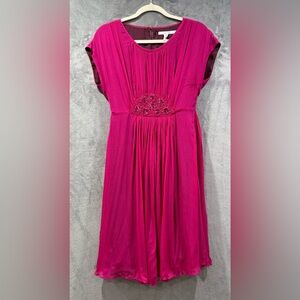 Boden Jewel Waist Cocktail Dress Fit And Flare Beaded Pink Pleated Size 6